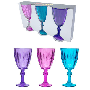 Набор 3-х бокалов 200сл COLORED PAITED FOOTED фиолетовый/розовый/голубой